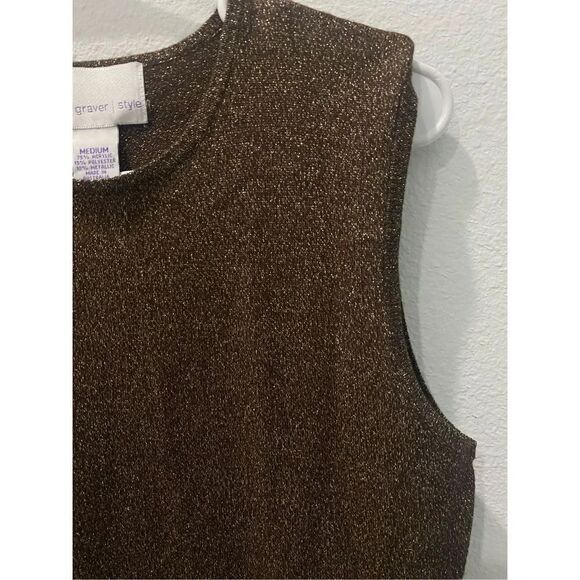 Susan Graver Brown Metalic Tank Size Medium - Picture 3 of 4